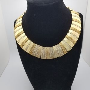Vintage Gold Tone Panel Rhinestone collar necklace